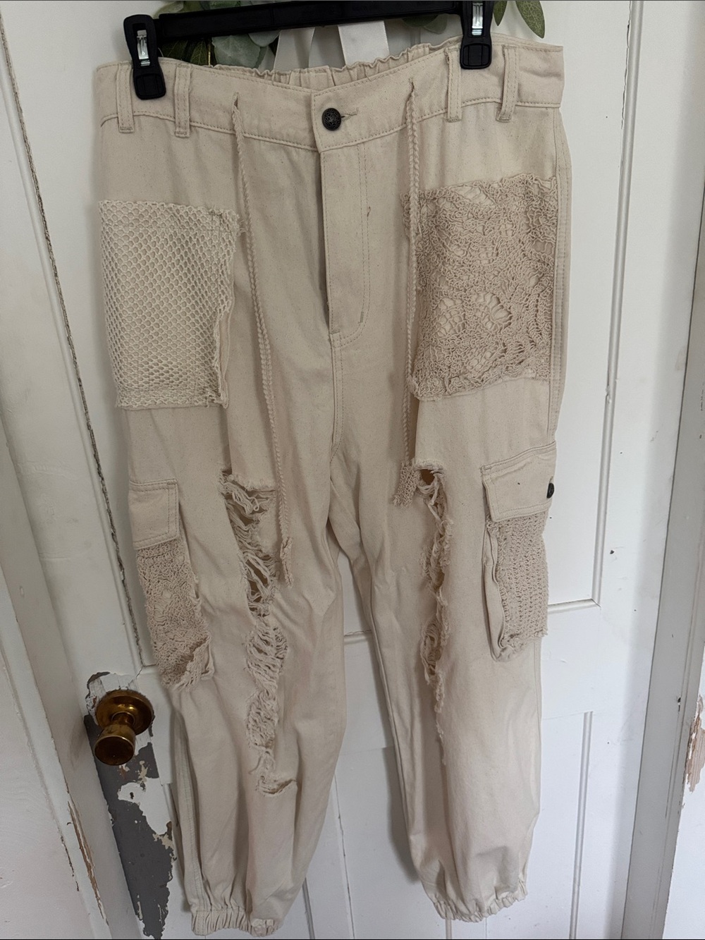 POL Beige Patchwork Cargo Trousers for Men